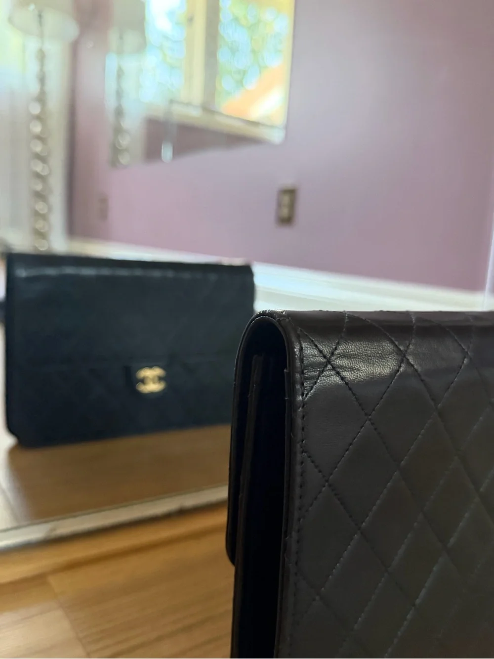 CHANEL Black Quilted Lambskin monoflap with Gold CC Emblem